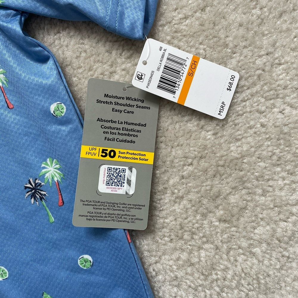 PGA Tour Golf Shirt Flamingo Print Blue ProSeries Mens Small NWT - Picture 4 of 7